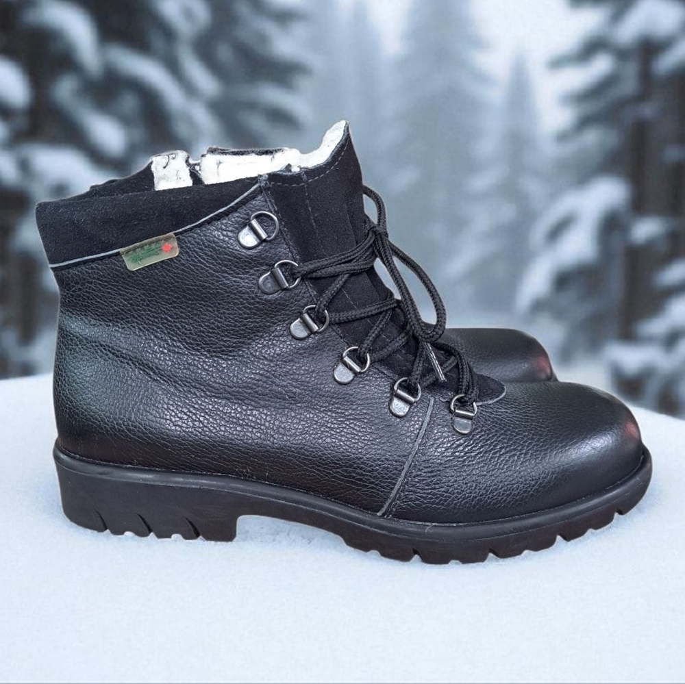 Vintage Martino Black Leather Insulated Winter Boots Hiking Boots Lace & Zip Up